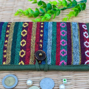 Carteira étnica com fecho de zíper para moedas, carteira hippie, carteira dobrável, carteira para celular, bolsa colorida, carteira de algodão boho, presente tailandês
