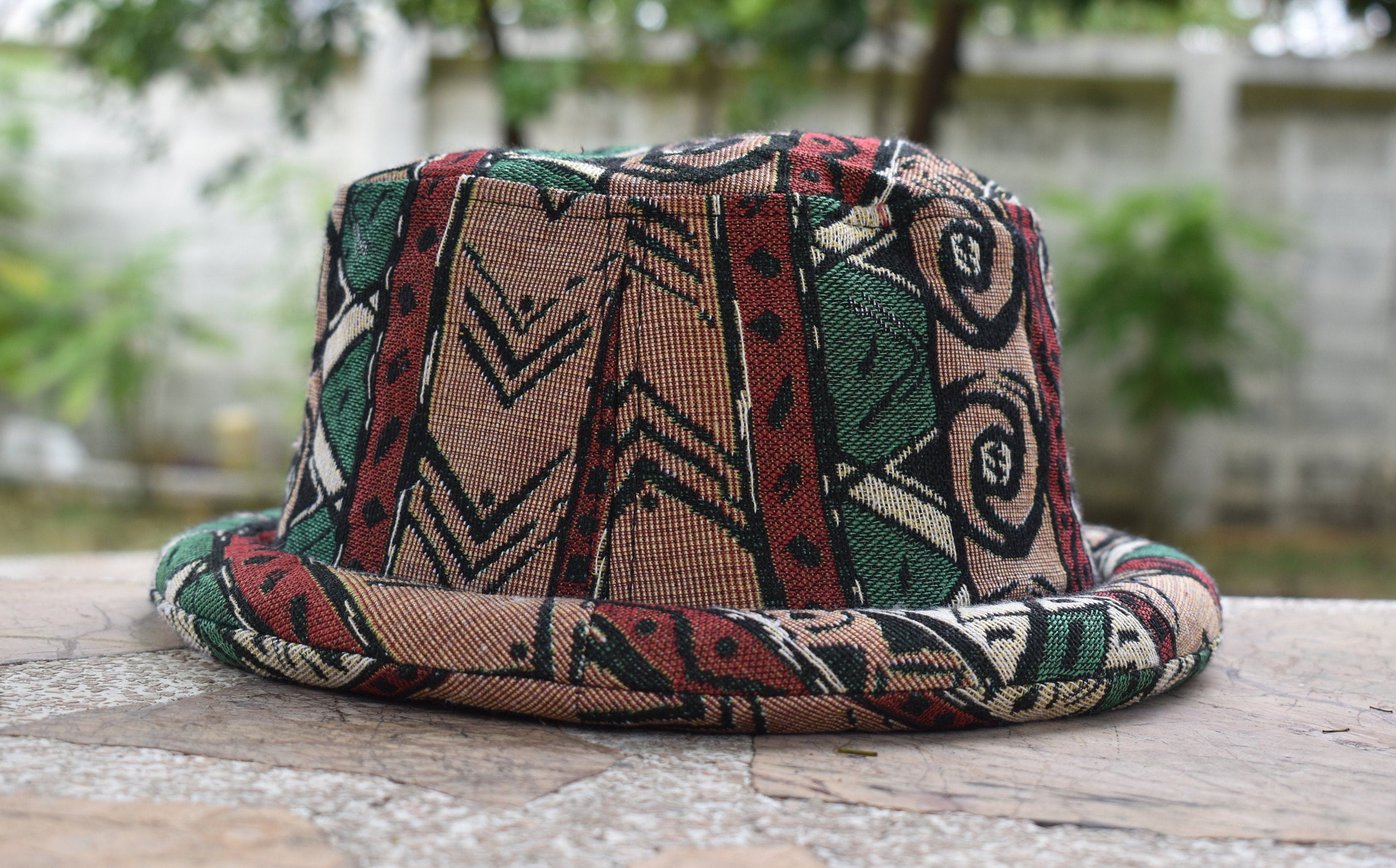 Bucket Hat festival hat Tribal Fabric Earth tomes Roll Etsy