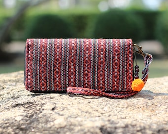 Carteira de pulso em tecido trançado Ikat: bolsa clutch hippie