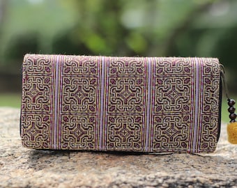Cartera de mujer, Monedero tribal, Tarjetero, Cartera de tela con cremallera, Monedero tribal hecho a mano, Cartera étnica para mujer, Comercio justo, Algodón
