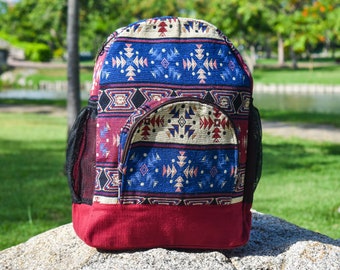 Bunter Azteken Tribal Rucksack mit Vordertasche und verstellbaren Trägern für Schule oder Reisen - Einzigartiger Boho Hippie Rucksack