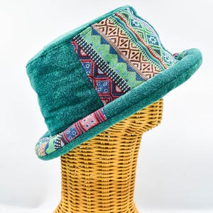Roll Brim Bucket Hat: Green Tribal Festival Hat