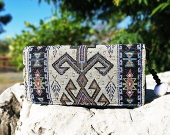 Aztec Tribal Women's Wallet coin purse & 8 card holder - Zippered fabric Wallet, Handmade Tribal Purse, Ethnic wallet for Women
