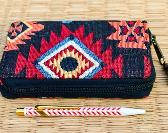 Monedero tribal corto con cremallera, cartera vegana para mujer, cartera bohemia, cartera étnica con tapiz, cartera hippie, cartera con cremallera