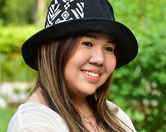 Bucket Hat, Black and White Hippie Hat, Skateboard Hat, Floppy Hat, Thai Hill Tribe Fabric , Festival Fedora, Sun Hat, Beach Hat, Boho Hat