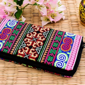 Tribal Geldbörse, Geometrische Hmong Geldbörse, Hippie Geldbörse, Frauen Clutch Bag, Ethnische Geldbörse, Psychedelische Reißverschluss Geldbörse, Boho Tribal Armband.