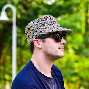 Gorra de cadete, gorra de cartero color crema, gorra bohemia, gorra de béisbol unisex de ala corta, gorra hippie, sombrero para festivales tailandeses, sombrero de verano, sombrero hipster
