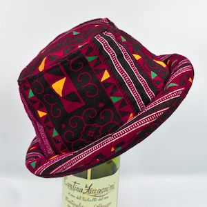 Red Aztec Hippie Bucket Hat: Roll Brim Festival Hat, Hipster Colorful Hat, Boho Headgear, Red Party hat