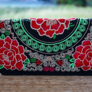 Fabric Wallet, Embroidery Flowers, Hippie Wallet, Floral  Wallet, Flower Purse, Boho Wallet, Cotton Wallet, Hmong Wallet, Thai Purse