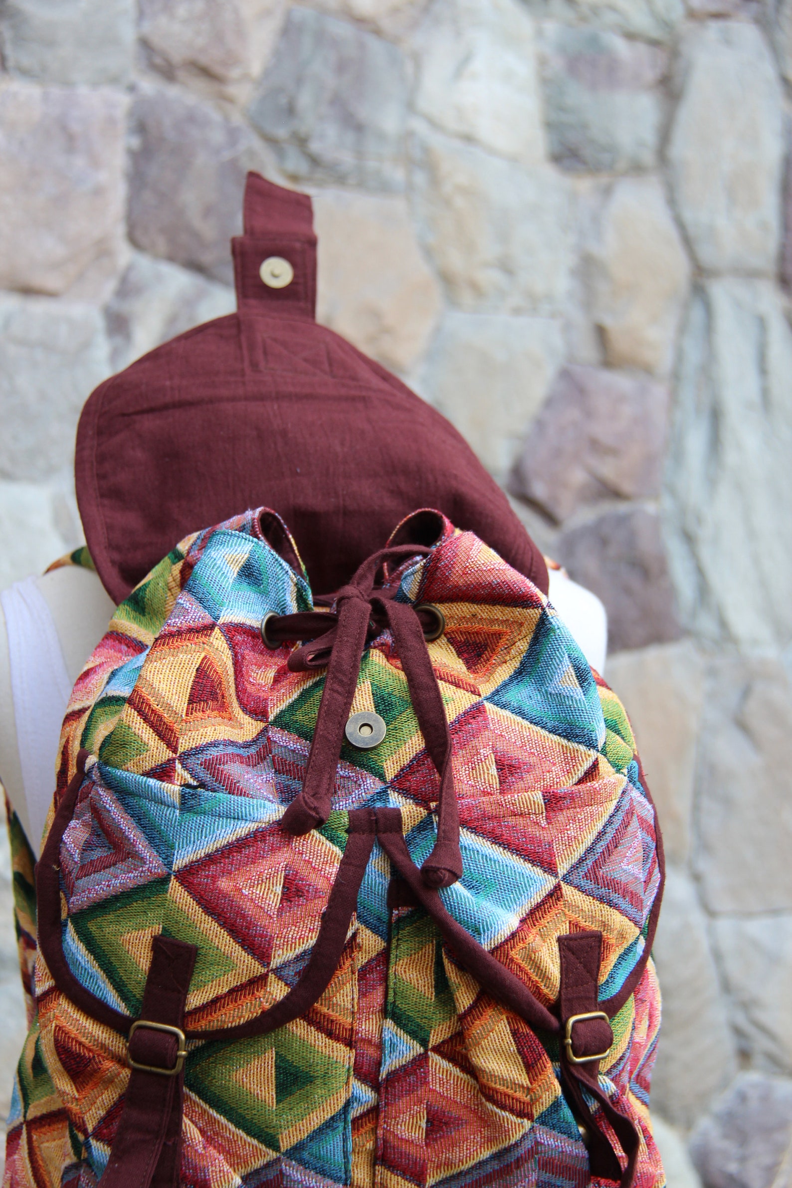 Hippie Backpack Fabric Backpack Boho Backpack Geometric Etsy