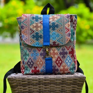 Colorful Backpack Purse Aztec Mayan - Ethnic Native Rucksack,Hippie Square Backpack,Cute School backpack,Vegan backpack, Gift for Her