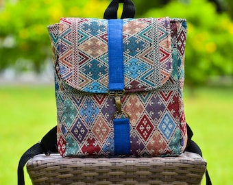 Colorful Backpack Purse Aztec Mayan - Ethnic Native Rucksack,Hippie Square Backpack,Cute School backpack,Vegan backpack, Gift for Her