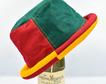 Rasta Colors Bucket Hat: Handmade Roll Brim, Unisex Reggae Hat