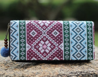 Cartera tribal, cartera geométrica, cartera bohemia, bolso de mano para mujer, cartera étnica, cartera tejida, cartera bohemia con cremallera, cartera tribal unisex.