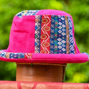 Boho Bucket Hat: Thai Hill Tribe Fabric Roll Brim Festival Hat