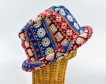 Roll Brim Hat with Aztec patterns, bucket hat, Striped multi-colored, Thai Hill Tribe Fabric , Festival hat, Hippie Hat, 2 sizes.
