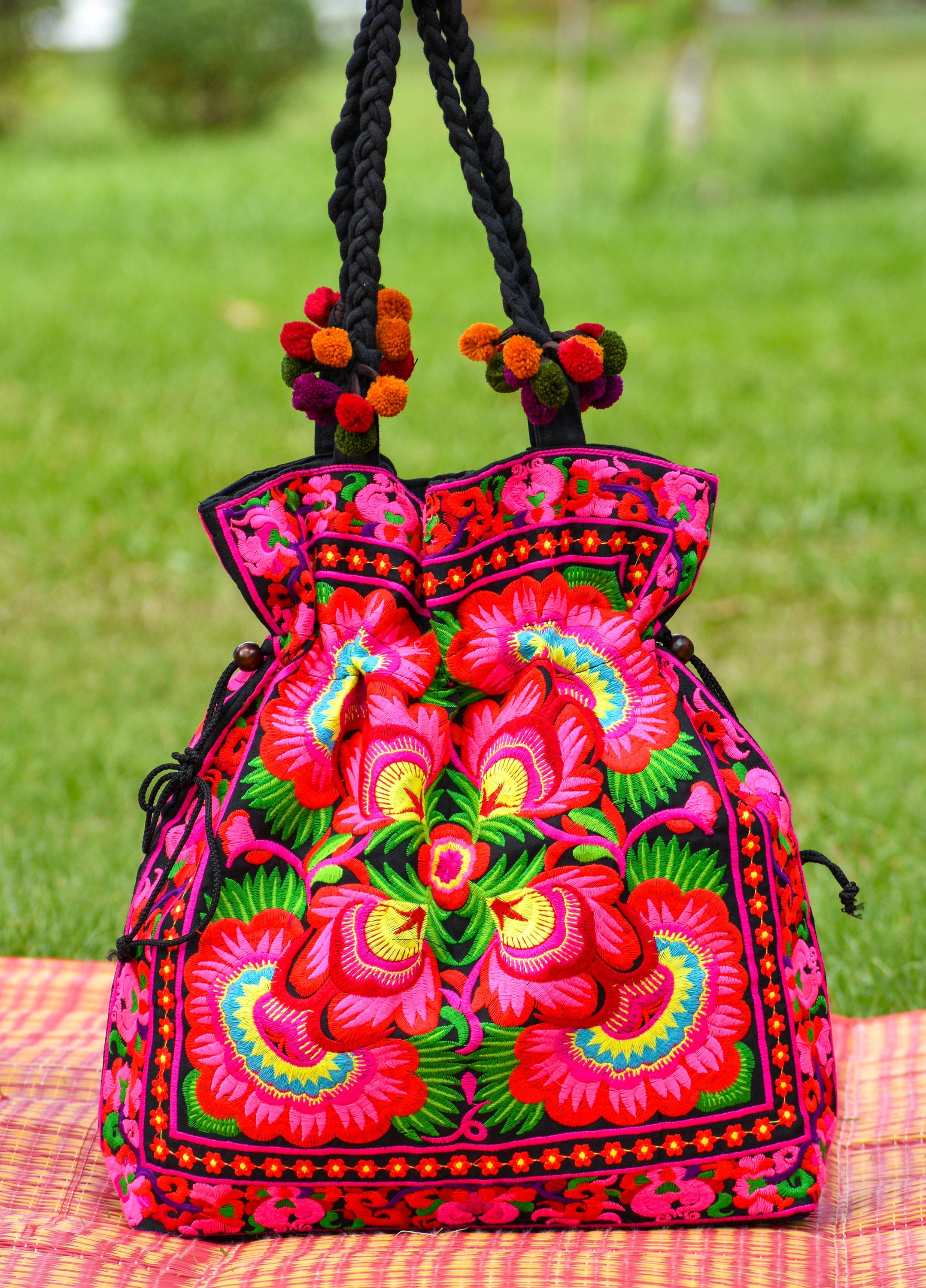 Embroidered Tote Bag Large Hmong Bag Shoulder Bag Colorful Etsy