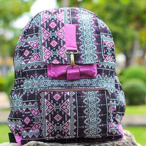 Boho Backpack: Geometric Woven Rucksack, Fair Trade Bookbag