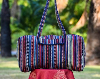 Handmade Woven Weekender Bag: Hippie Travel Duffle with Zipper Pocket
