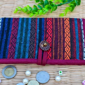 Etnisches Portemonnaie mit Reißverschluss für Münzen, Weiches Hippie Portemonnaie, Bi-Fold Geldbörse, Handy Geldbörse, Bunte Geldbörse, Boho Baumwoll Geldbörse, thailändisches Geschenk
