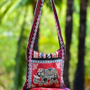 Sac à bandoulière de Thaïlande, sac pour amoureux des éléphants, tapisserie, double face, sac à bandoulière, sac hippie, sac pour femme, sac tribal, sac bohème,