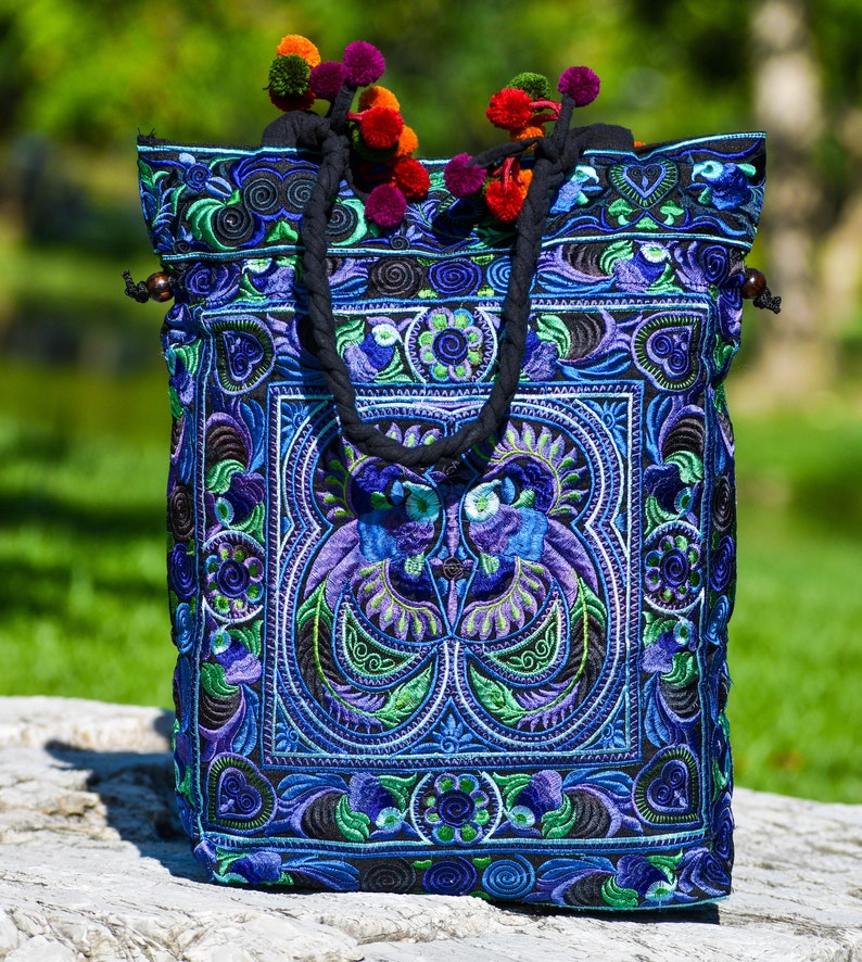 Embroidered Tote Bag Large Shoulder Bag Thai Bag Square Etsy