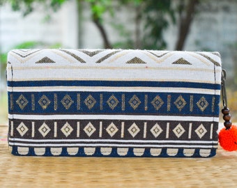 Womens Wallet with zipper, Tribal Fabric - Unique Vegan wallet, Boho wallets for womens, Handmade Hippie Purse, Womens Clutch Purs