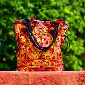 Embroidered Floral Tote Bag, Hmong Woven Shoulder Bag image 4