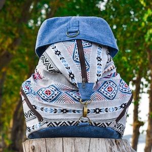 Mochila hippie, mochila colorida, mochila de viaje, mochila tribal, regalo para ella, mochila de yoga, mochila de senderismo, bolsa boho, étnica
