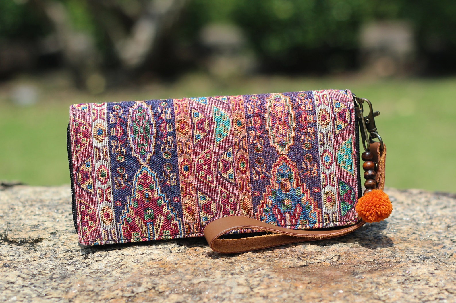 Boho Wristlet Wallet Moroccan Oriental Style Bohemian Fabric Etsy