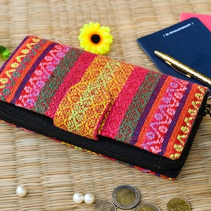 Card Wallet, Striped Hippie Wallet, Boho Wallet Womens, BiFold Phone Wallet, Woven Fabric Wallet, Vegan Christmas Gift
