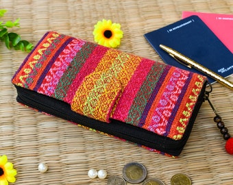 Carteira de cartão, carteira hippie listrada, carteira boho feminina, carteira de telefone bifold, carteira de tecido, presente de Natal vegano