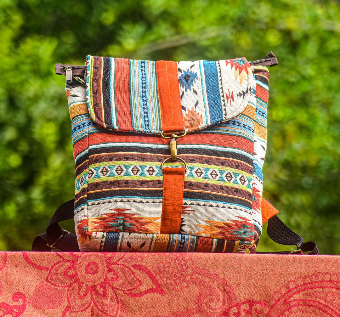 Textiles Backpack Colorful Fabric Backpack, Modern Pattern, Ethnic Rucksack, Hippie ...