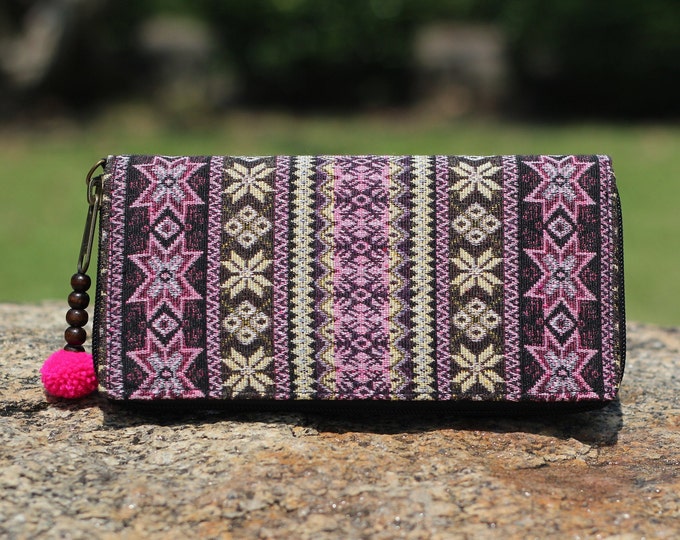 Womens Wallet, Purple Fabric Vegan Wallet, Unique Boho Purse, Cute Long ...
