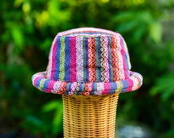 Roll Brim Hipster Hat, Tribal Hat, Colorful Festival Hat, Boho Bohemian hat, Hippie Hat, Funky Gift, Burning Man, Musician Hat,
