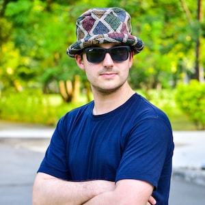 Tribal Bucket Hat: Colorful Roll Brim, Bohemian Hippie Style