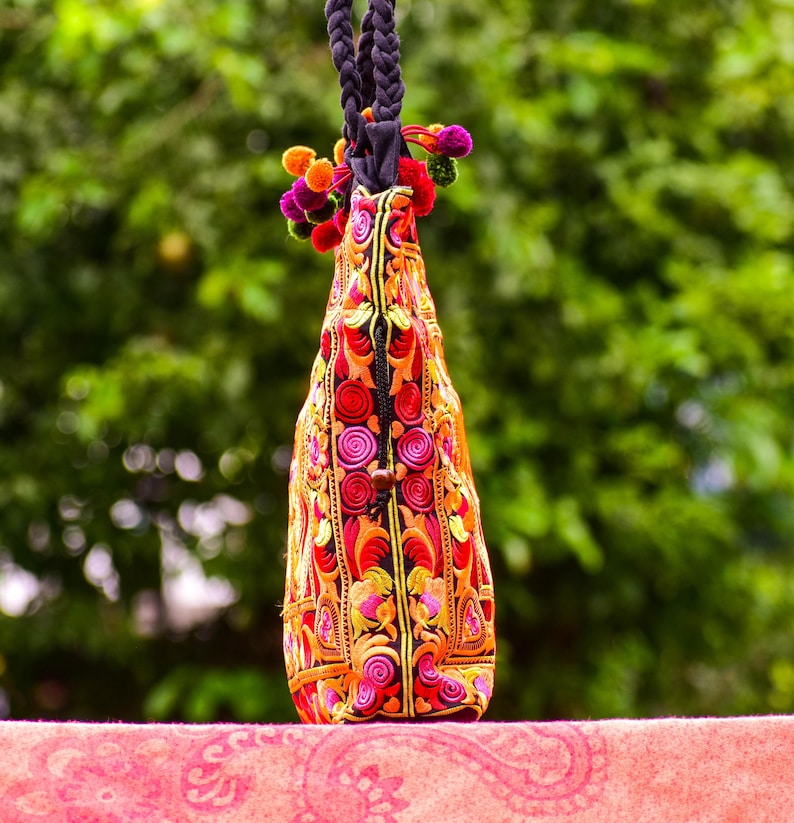 Embroidered Floral Tote Bag, Hmong Woven Shoulder Bag image 2