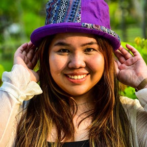 Bucket Hat, festival hat, Party Hat, Roll Brim Hat, Tribal Fabric, Purple hat,  Fashion hat, Aztec hat, Hippie Headgear, Hipster Boho Cap
