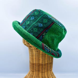 Roll Brim Bucket Hat: Green Tribal Festival Hat