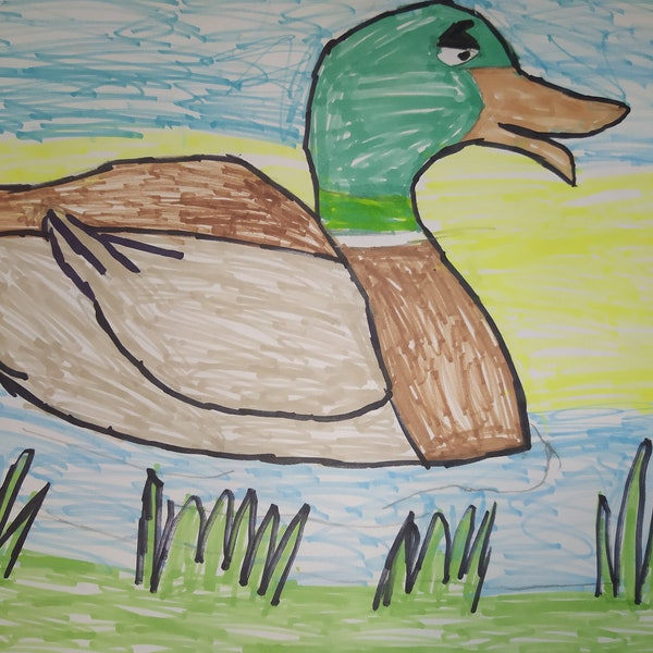 duck children's drawing drawn by children from Ukraine