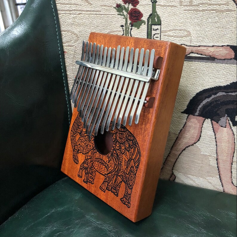 New Kalimba 17 Key Line Art Father and Son Elephant Etsy