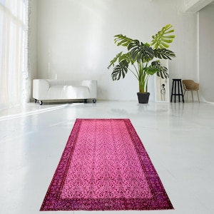 Pink rug, large pink rug, Vintage pink carpet, handmade worn rug, distressed boho rug, overdyed rug 304x171 cm / 5.7x9.9 ft