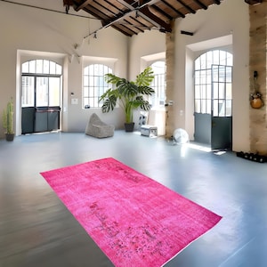 Pink rug, large pink rug, Vintage pink carpet, handmade worn rug, distressed boho rug, overdyed rug 284x167 cm / 5.5x9.3 ft