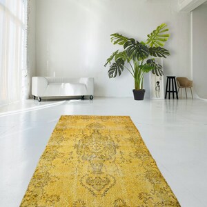 Yellow Boho Beauty: Handmade Yellow rug - floral rug, flower rug, Vintage Overdyed Rug - 285x160 cm / 5.2x9.3 ft