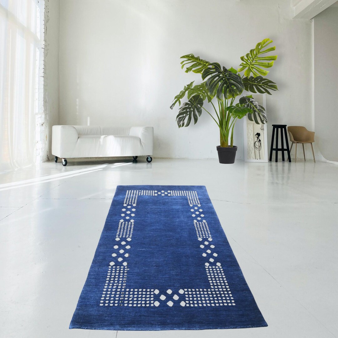 Modern Blue Rug, Gabbeh Rug, Unused Modern Rug, Handmade Boho Rug, Blue ...