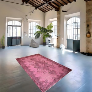 Handsome pink rug - large pink rug, handmade pink rug, overdyed rug, pink vintage rug - worn boho oushak rug 290x195 cm / 6.3x9.5 ft