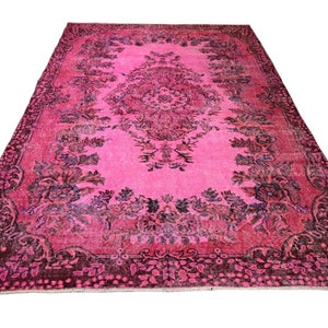 Incredible pink rug, large Vintage pink carpet, handmade worn rug, distressed boho rug, overdyed rug 282x180 cm / 9.3x5.9 ft