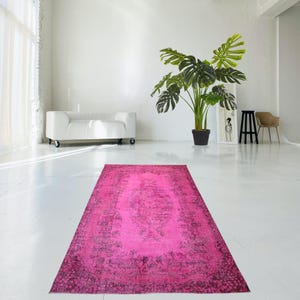 Handmade pink rug, overdyed rug, pink vintage rug - worn boho oushak rug, handmade rug, modern rug 280x173 cm / 5.7x9.2 ft