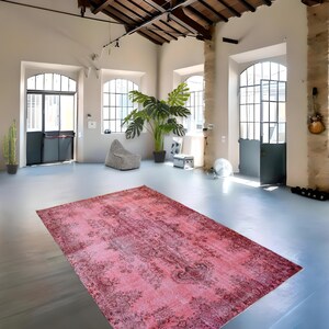 Pink rug, large Vintage pink carpet, handmade worn rug, distressed boho rug, overdyed rug 272x172 cm / 5.7x9 ft