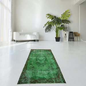 Green vintage handmade rug, vintage rug, Boho Oushak Rug, large rug, overdyed rug, Distressed Rug - 196x108 cm / 3.5x6.5 ft